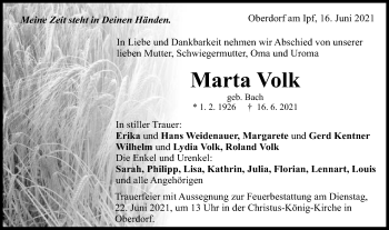 Traueranzeige von Marta Volk von Schwäbische Post