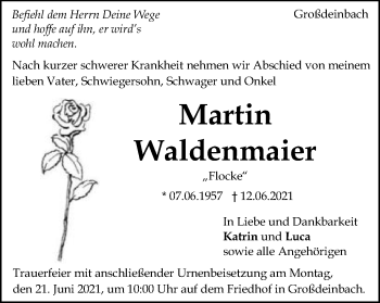 Traueranzeige von Martin Waldenmaier von Gmünder Tagespost