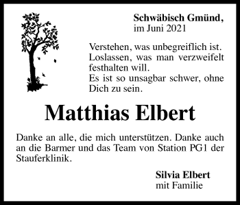 Traueranzeige von Matthias Elbert