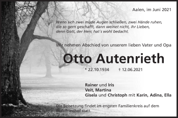 Traueranzeige von Otto Autenrieth von Schwäbische Post