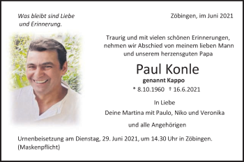 Traueranzeige von Paul Konle von Schwäbische Post