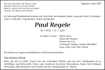 Traueranzeige von Paul Regele von Schwäbische Post