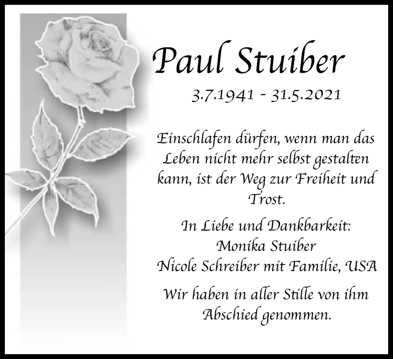  Traueranzeige für Paul Stuiber vom 10.06.2021 aus Gmünder Tagespost