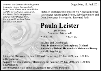 Traueranzeige von Paula Leister von Schwäbische Post