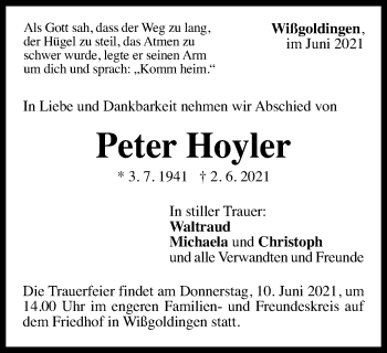 Traueranzeige von Peter Hoyler von Gmünder Tagespost