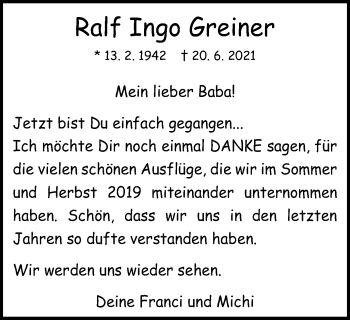 Traueranzeige von Ralf Ingo Greiner von Gmünder Tagespost
