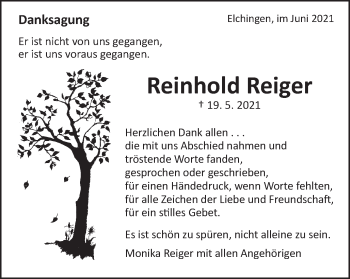 Traueranzeige von Reinhold Reiger von Schwäbische Post