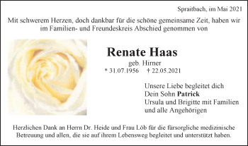 Traueranzeige von Renate Haas von Gmünder Tagespost