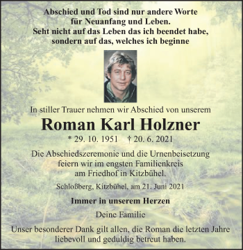 Traueranzeige von Roman Karl Holzner von Schwäbische Post