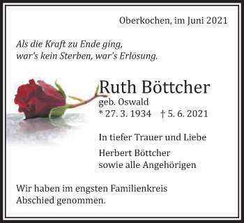 Traueranzeige von Ruth Böttcher von Amtsblatt_Oko