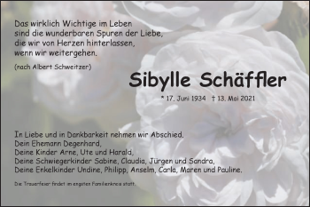 Traueranzeige von Sibylle Schäffler von Schwäbische Post