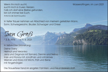 Traueranzeige von Sven Groß von Schwäbische Post