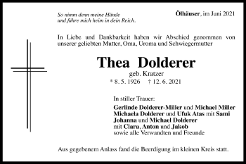 Traueranzeige von Thea Dolderer von Gmünder Tagespost