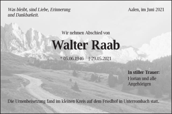 Traueranzeige von Walter Raab von Schwäbische Post