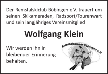 Traueranzeige von Wolfgang Klein von Gmünder Tagespost
