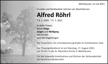 Traueranzeige von Alfred Röhrl von Schwäbische Post