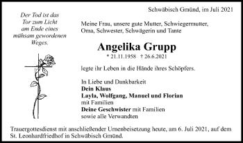 Traueranzeige von Angelika Grupp von Gmünder Tagespost