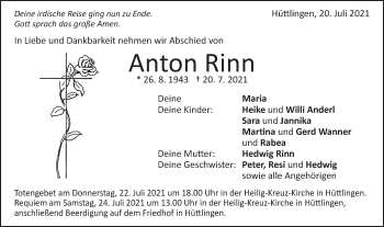Traueranzeige von Anton Rinn von Schwäbische Post