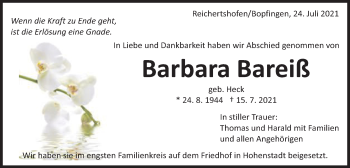 Traueranzeige von Barbara Bareiß von Schwäbische Post