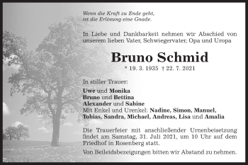 Traueranzeige von Bruno Schmid von Schwäbische Post