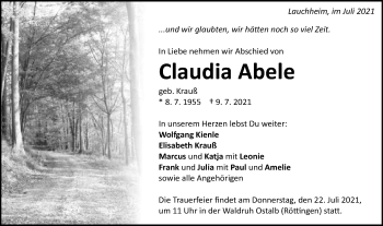 Traueranzeige von Claudia Abele von Schwäbische Post
