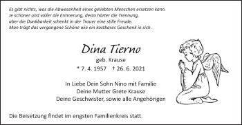 Traueranzeige von Dina Tierno von Schwäbische Post