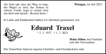 Traueranzeige von Eduard Traxel von Gmünder Tagespost