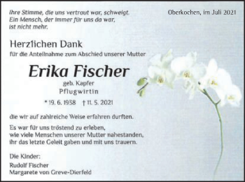 Traueranzeige von Erika Fischer von Amtsblatt_Oko