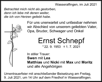 Traueranzeige von Ernst Schnepf von Schwäbische Post