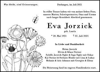 Traueranzeige von Eva Jorzick von Gmünder Tagespost