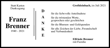 Traueranzeige von Franz Brenner von Gmünder Tagespost