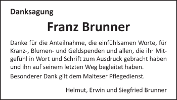 Traueranzeige von Franz Brunner von Schwäbische Post