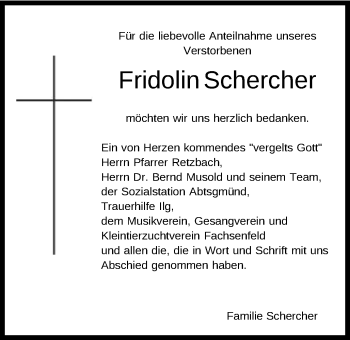 Traueranzeige von Fridolin Schercher von Schwäbische Post