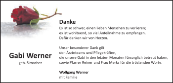 Traueranzeige von Gabi Werner von Schwäbische Post