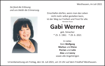 Traueranzeige von Gabi Werner von Schwäbische Post