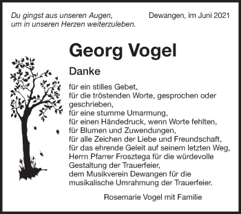 Traueranzeige von Georg Vogel von Schwäbische Post