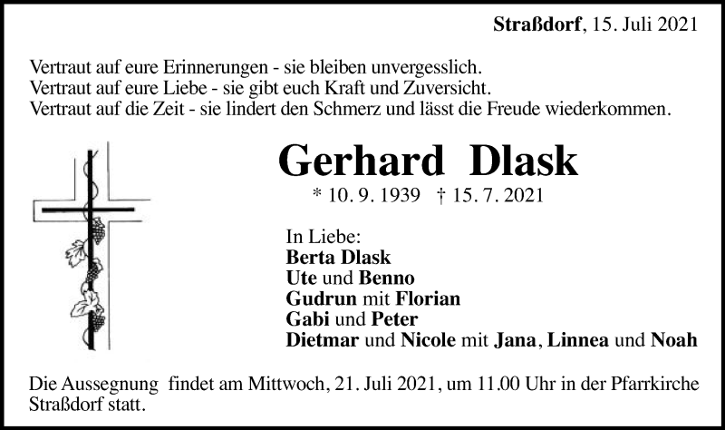  Traueranzeige für Gerhard Dlask vom 20.07.2021 aus Gmünder Tagespost