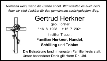 Traueranzeige von Gertrud Herkner von Schwäbische Post