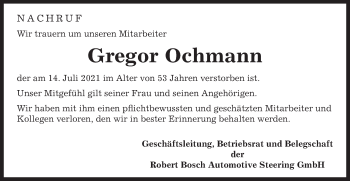 Traueranzeige von Gregor Ochmann