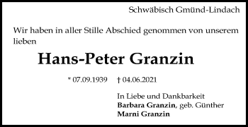Traueranzeige von Hans-Peter Granzin von Gmünder Tagespost