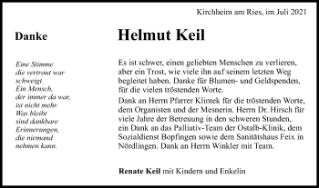 Traueranzeige von Helmut Keil von Schwäbische Post