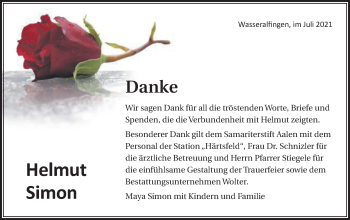 Traueranzeige von Helmut Simon von Schwäbische Post