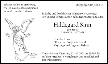Traueranzeige von Hildegard Sinn von Gmünder Tagespost