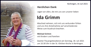 Traueranzeige von Ida Grimm von Schwäbische Post