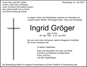 Traueranzeige von Ingrid Gröger von Schwäbische Post