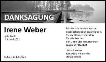 Traueranzeige von Irene Weber von Schwäbische Post