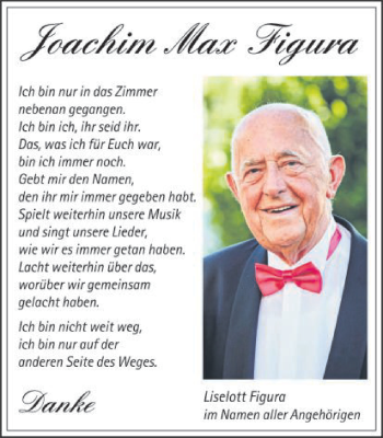 Traueranzeige von Joachim MAx Figura von Schwäbische Post