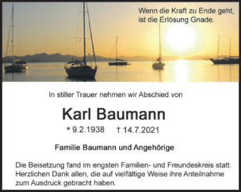 Traueranzeige von Karl Baumann von Schwäbische Post