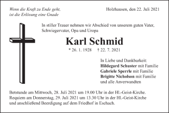Traueranzeige von Karl Schmid von Gmünder Tagespost