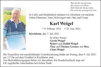 Traueranzeige von Karl Weigel von Schwäbische Post